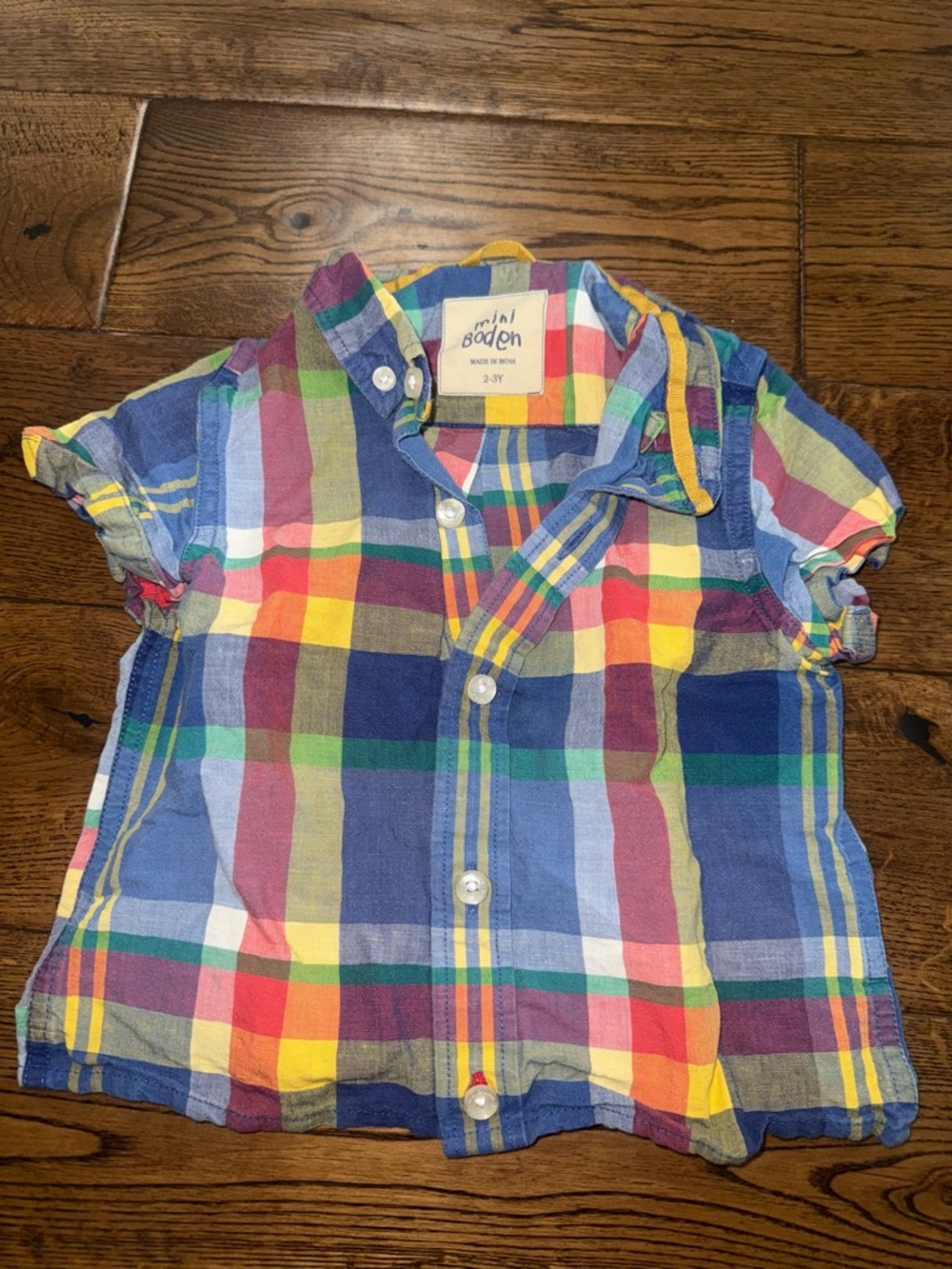 Mini Boden Plaid Button Down Shirt Size 2-3 Year